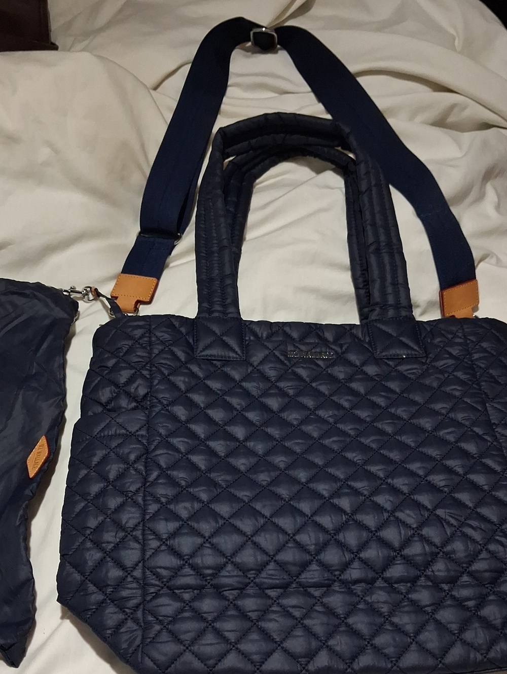 MZ Wallace Quilted Navy Tote Bag with Adjustable Strap